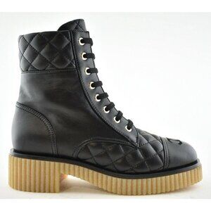 $3000 Chanel black 20B quilted lace-up boots size 35.5/5.5